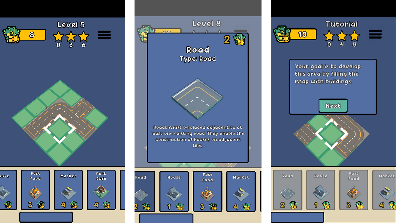 In-game UI, build tab